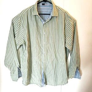 Inside Out A(2)Z Striped Cotton Pinpoint Oxford REVERSIBLE Green/Blue